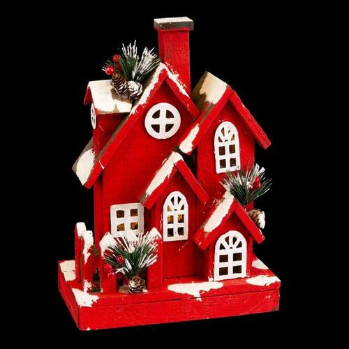 Julepynt Rød Træ Hus 24 x 13 x 33 cm