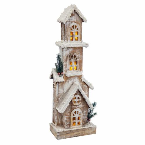 Julepynt Hvid Beige Træ Hus 18 x 11 x 55 cm