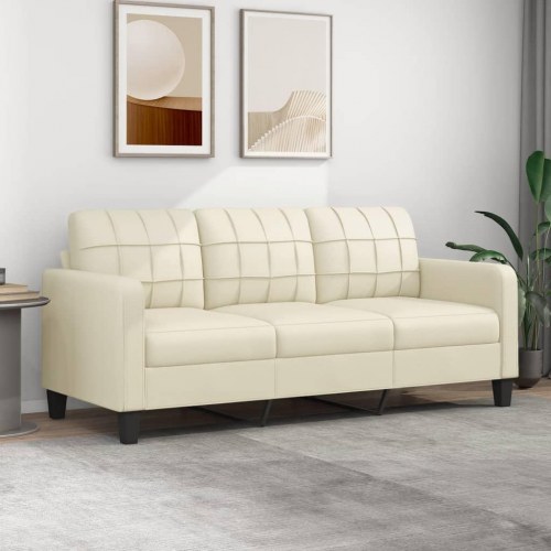 3-personers sofa i kunstlæder - cremefarvet