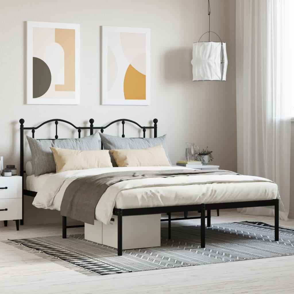 Sengeramme Med Sengegavl Metal - Sort / med hovedgærde / 140 x 200 cm