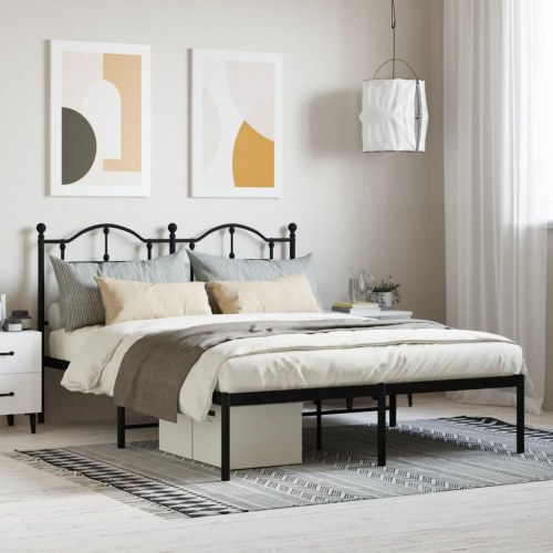 Sengeramme med sengegavl i metal - sort, 135 x 190 cm