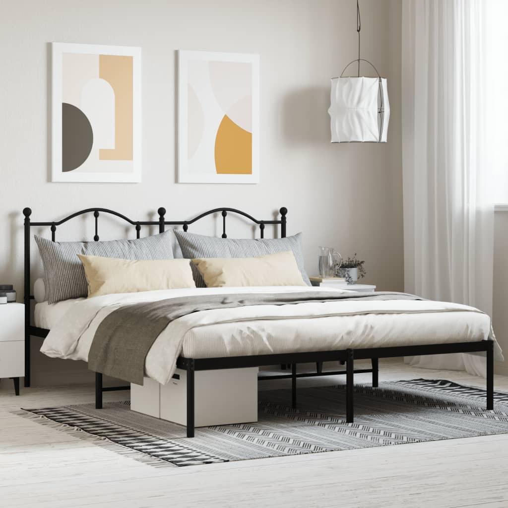 Sengeramme Med Sengegavl Metal - Sort / med hovedgærde / 183 x 213 cm