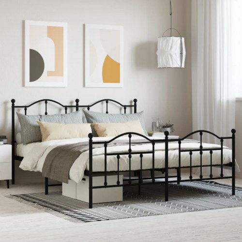 Sengeramme i metal med fodgærde 180×200 cm - sort