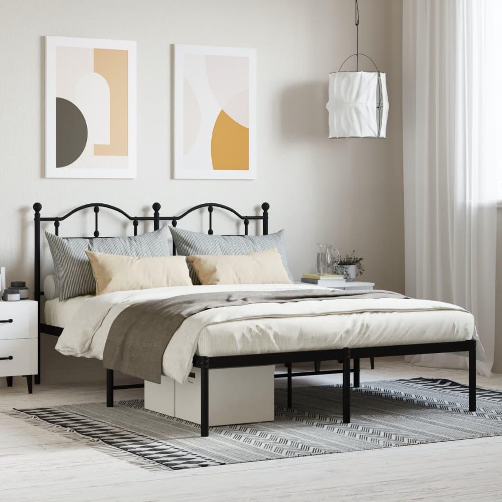Sengeramme Med Sengegavl Metal - Sort / med hovedgærde / 140 x 190 cm