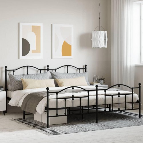 Sengeramme med sengegavl og fodgærde 193 x 203 cm - sort