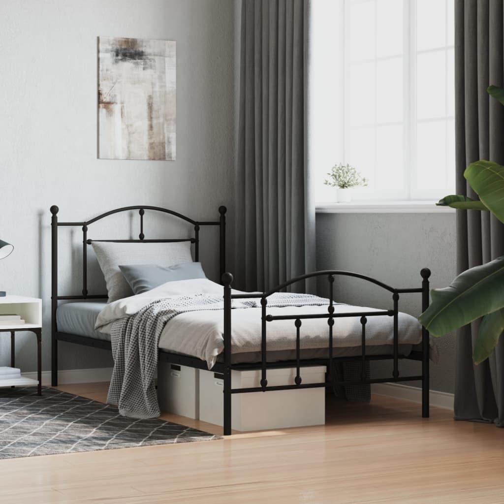 Sengeramme Med Sengegavl Metal - Sort / med hovedgærde og fodgærde / 100 x 190 cm
