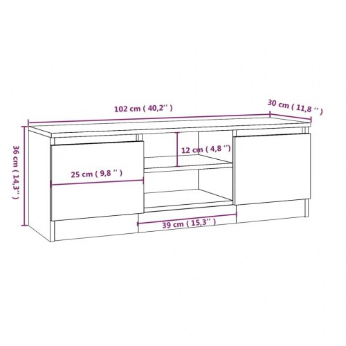 Tv-bord med låge 102×30×36 cm - hvid