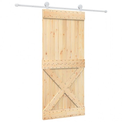 Skydedør med monteringssæt 90x210 cm massivt fyrretræ