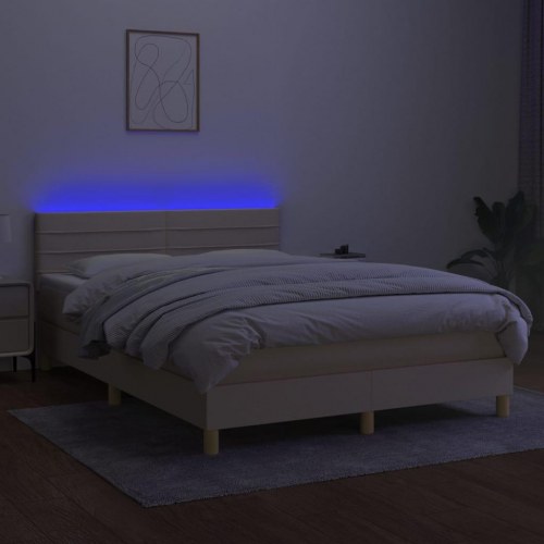 Kontinentalseng med LED-lys 140×190 cm - stof, cremefarvet