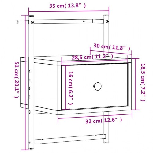 Væghængt sengebord 35x30x51 cm konstrueret træ grå sonoma-eg
