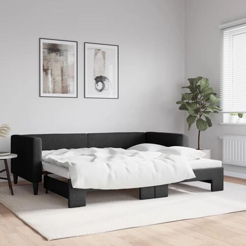 Daybed med udtræk 90x190 cm stof sort