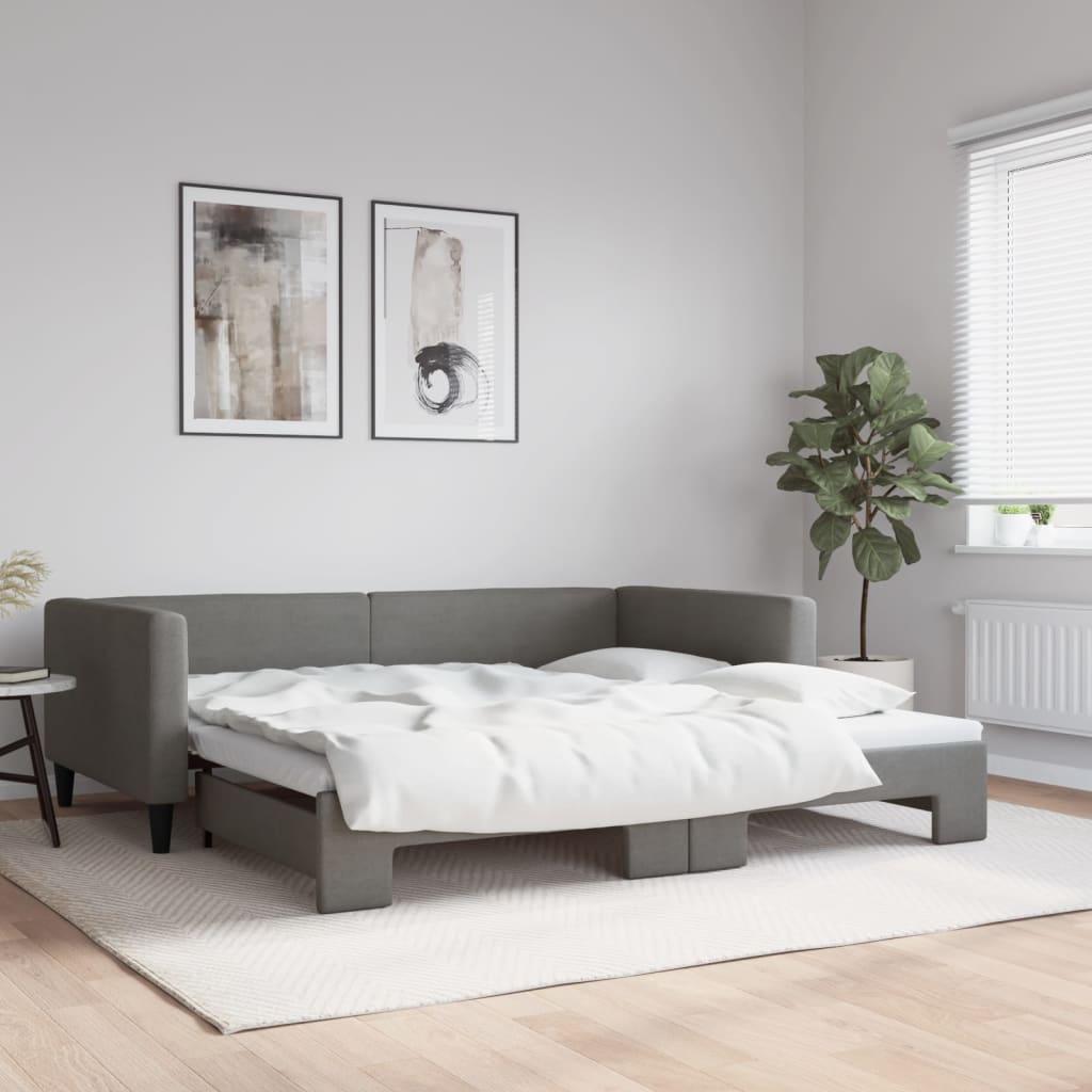 Daybed Med Udtræk 100x200 Cm Stof Mørkegrå