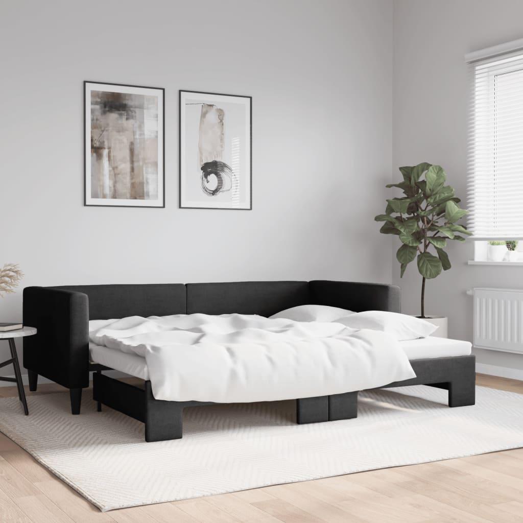 Daybed med udtræk 90x200 cm stof sort billede