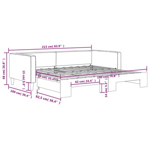 Daybed med udtræk 90 x 190 cm - lysegrå