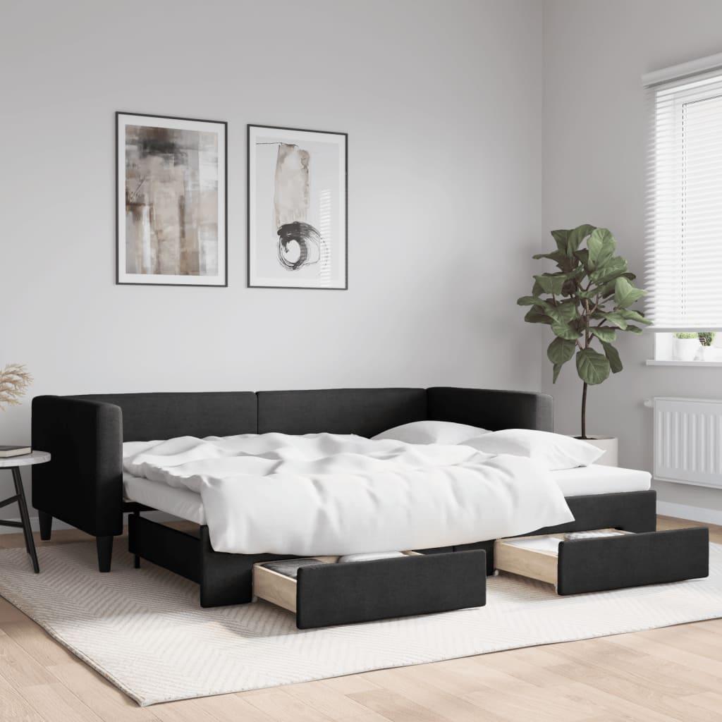 Daybed med udtræk og skuffer 80x200 cm stof sort billede