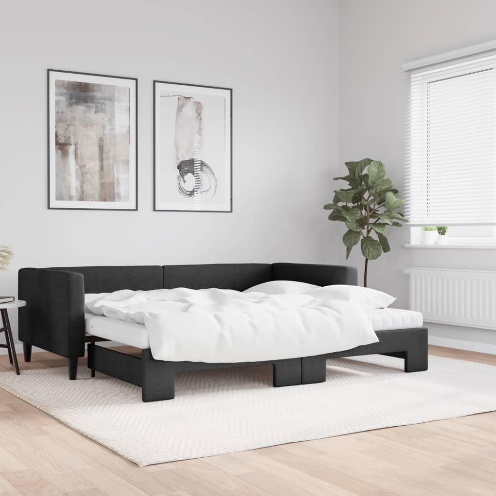 Daybed med udtræk og madras 90x200 cm stof sort billede