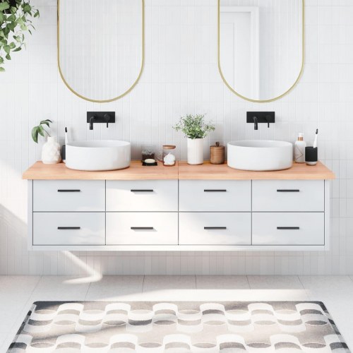 Bordplade til badeværelse 200x60x(2-4) cm massivt træ lysebrun