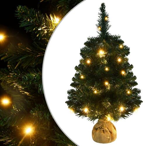 Kunstigt juletræ med lys og juletræsfod 60 cm PVC grøn