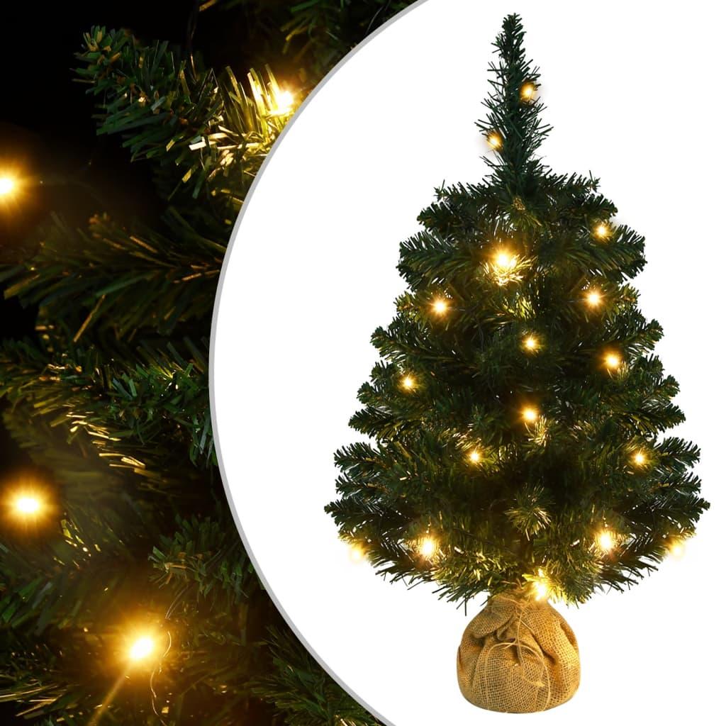 Kunstigt juletræ med lys og juletræsfod 60 cm PVC grøn