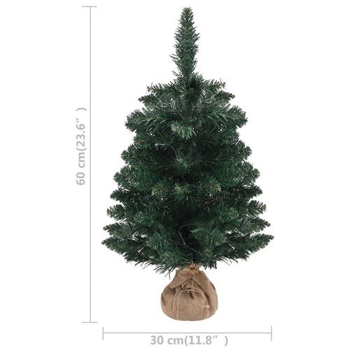 Kunstigt juletræ med lys og juletræsfod 60 cm PVC grøn