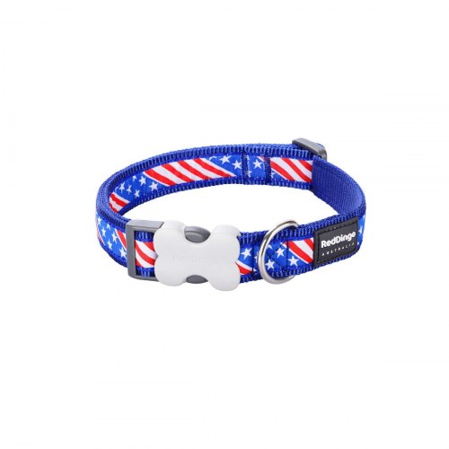 Red Dingo hundehalsbånd US Flag 20-32 cm - blå nylon