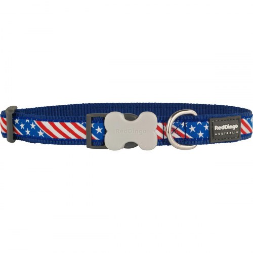 Red Dingo hundehalsbånd US Flag 20-32 cm - blå nylon