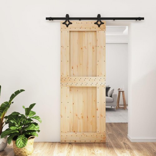 Skydedør med monteringssæt 80x210 cm massivt fyrretræ