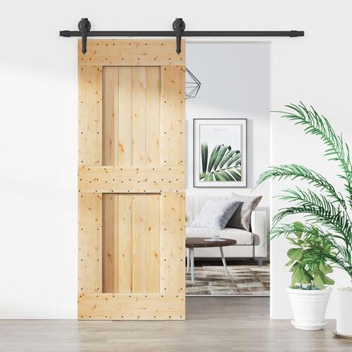 Skydedør med monteringssæt 80x210 cm massivt fyrretræ