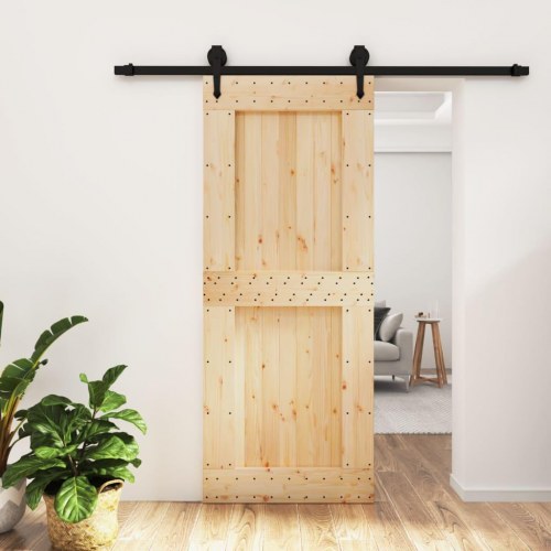 Skydedør med monteringssæt 85x210 cm massivt fyrretræ