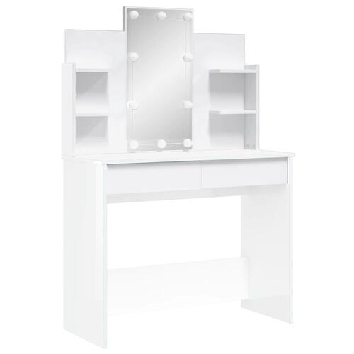 Makeupbord med LED-lys 96x40x142 cm hvid højglans
