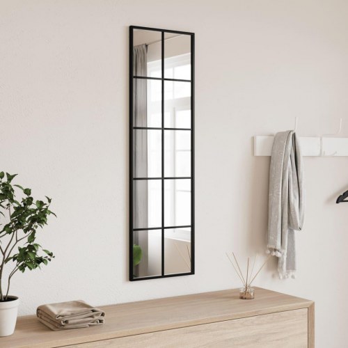 Vægspejl 30 × 100 cm - rektangulært med sort jernramme
