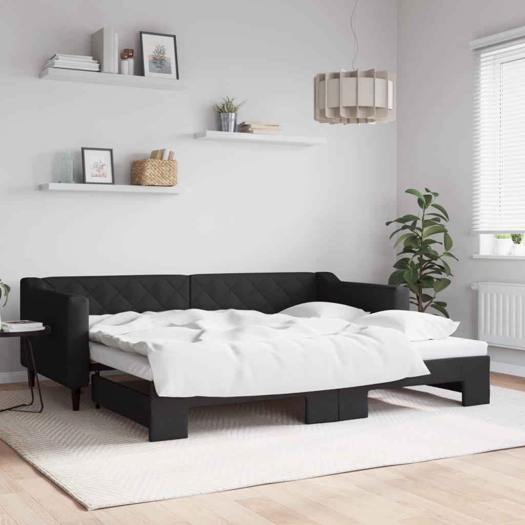 Daybed med udtræk 90x200 cm stof sort billede
