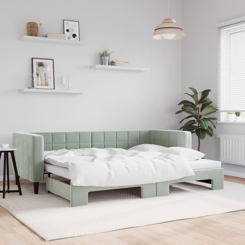 Daybed Velour Lysegrå - med udtræk / 80 x 200 cm