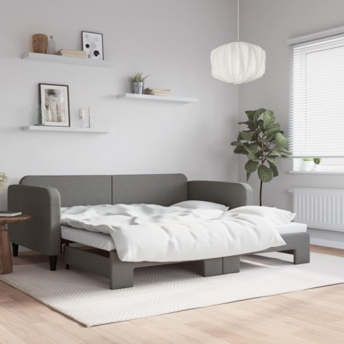Daybed med udtræk 100×200 cm - stof, mørkegrå