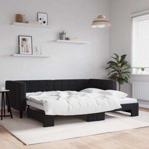 Daybed med udtræk 90 x 190 cm - sort velour