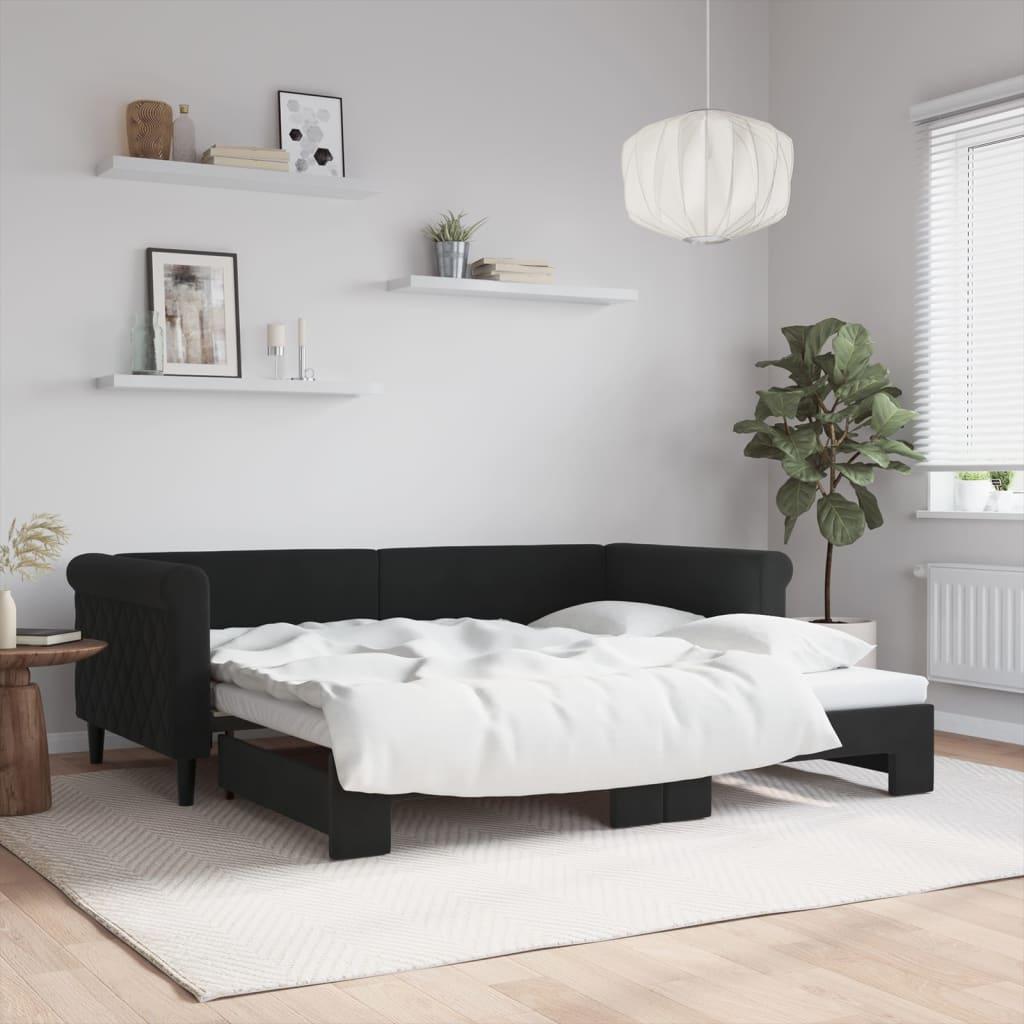 Daybed Velour Sort - med udtræk / 90 x 190 cm