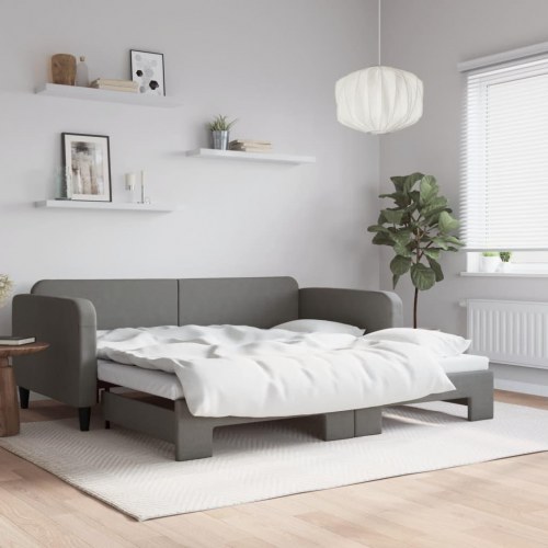 Daybed med udtræk 90×190 cm - stof, mørkegrå