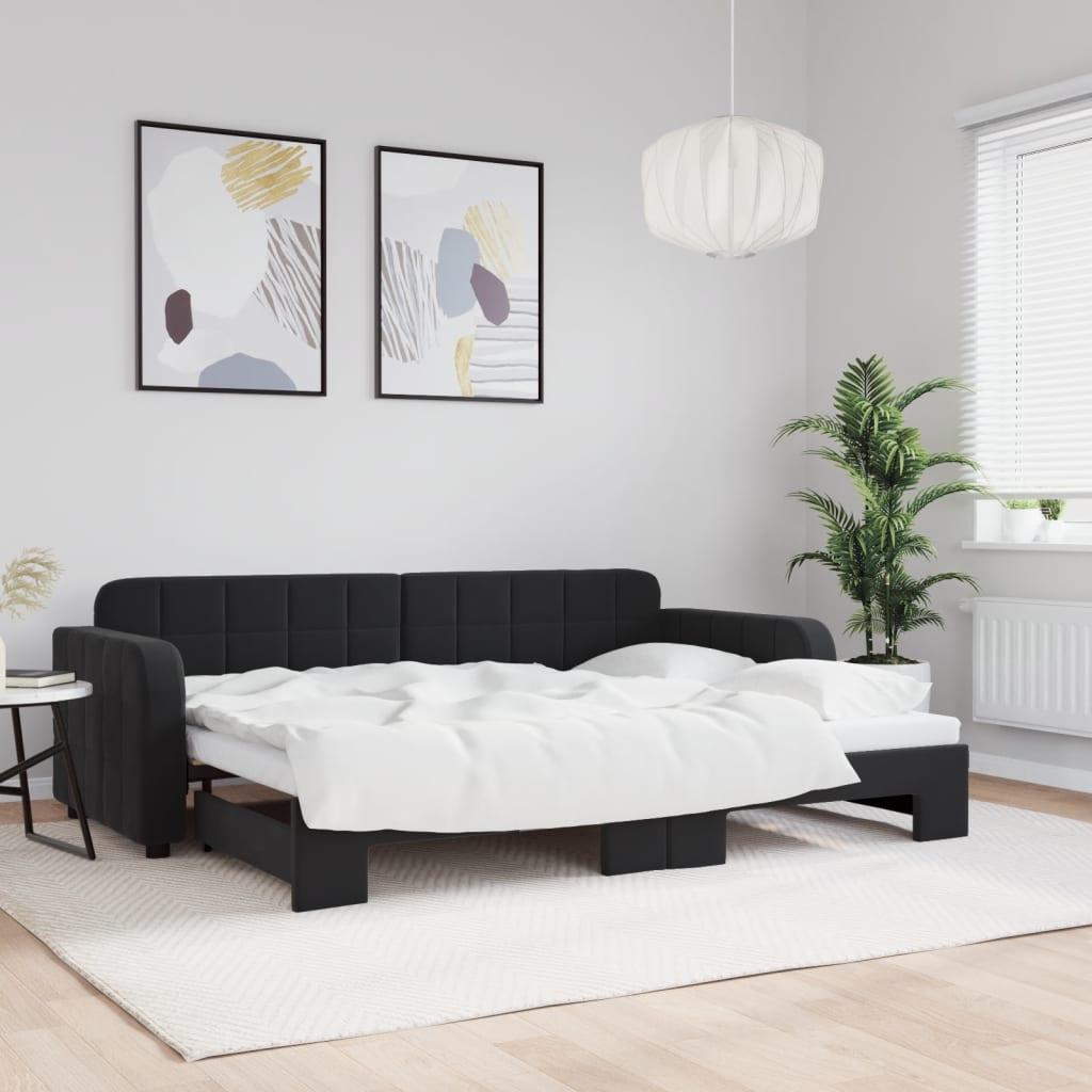Daybed med udtræk 80x200 cm velour sort billede