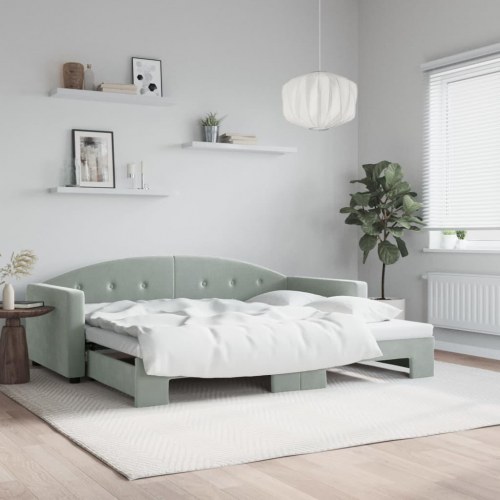 Dagseng med udtræk 90 x 200 cm velour - lysegrå