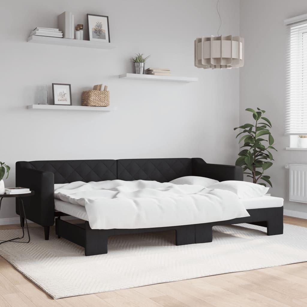 Daybed med udtræk 80x200 cm stof sort billede