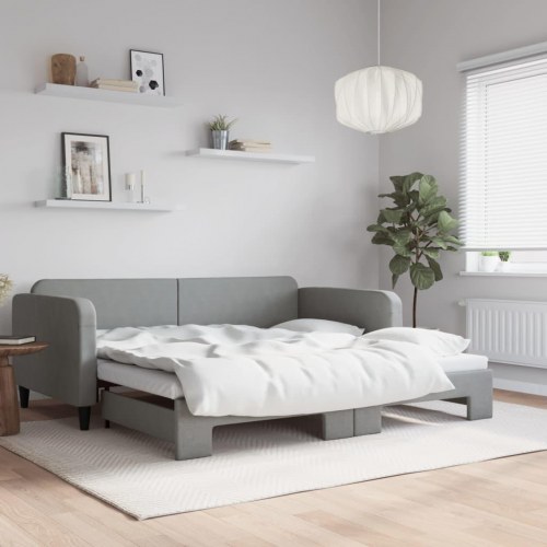 Daybed med udtræk 100×200 cm - stof, lysegrå