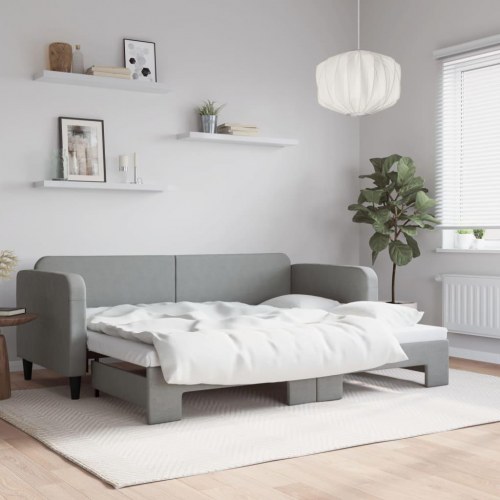 Daybed med udtræk 80×200 cm - stof, lysegrå