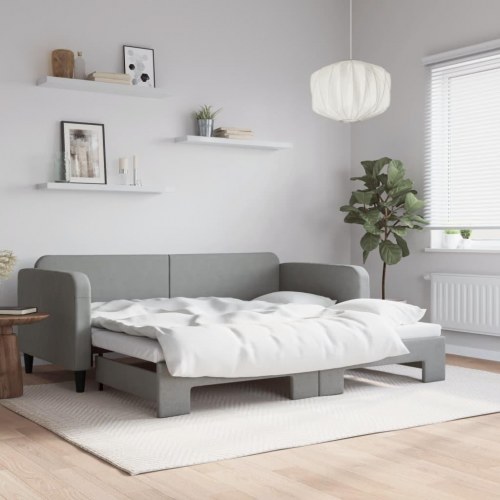 Daybed med udtræk 90×200 cm - stof, lysegrå