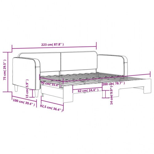 Daybed med udtræk 90×200 cm - stof, lysegrå