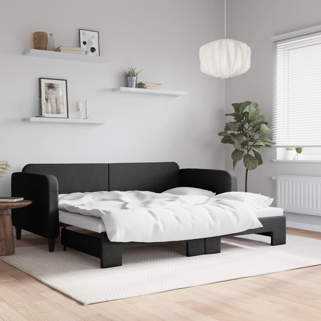 Daybed med udtræk 90x200 cm stof sort billede