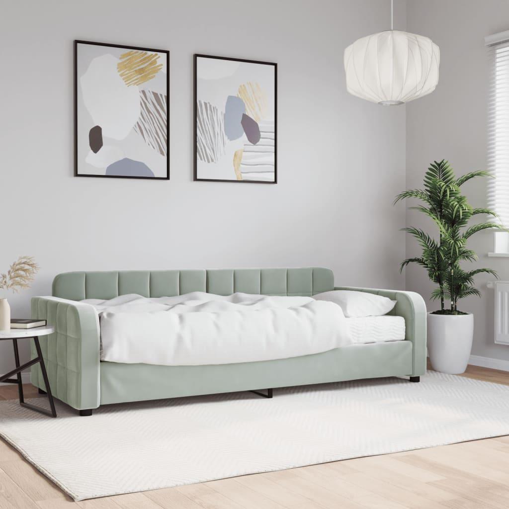 Daybed Velour Lysegrå - med madras / 80 x 200 cm