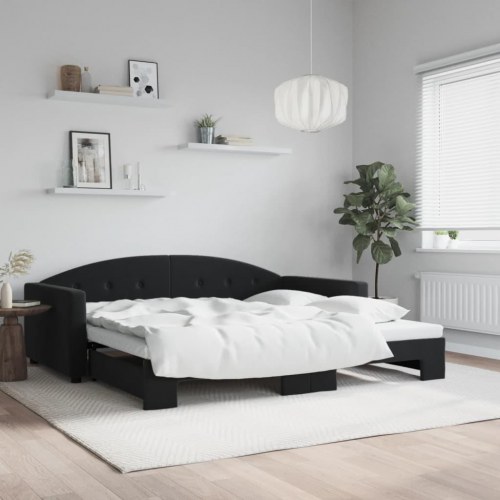 Daybed med udtræk 100 x 200 cm - sort velour