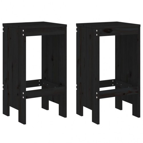 Barstole 2 stk. - massivt fyrretræ, sort, 40×36×75 cm