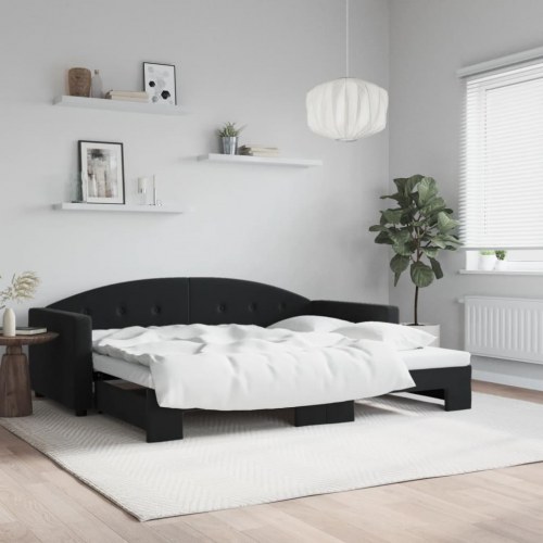 Daybed med udtræk 90 x 190 cm i sort velour
