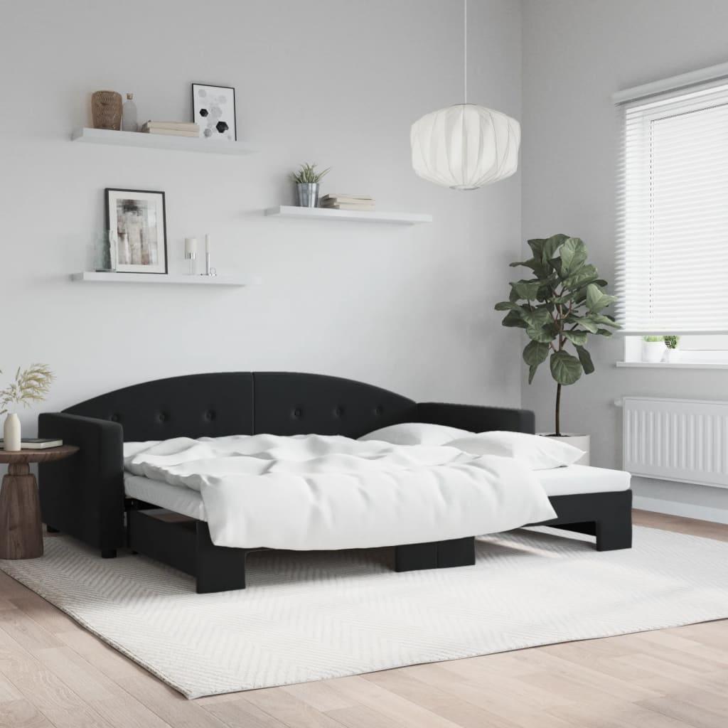 Daybed med udtræk 90x190 cm velour sort billede